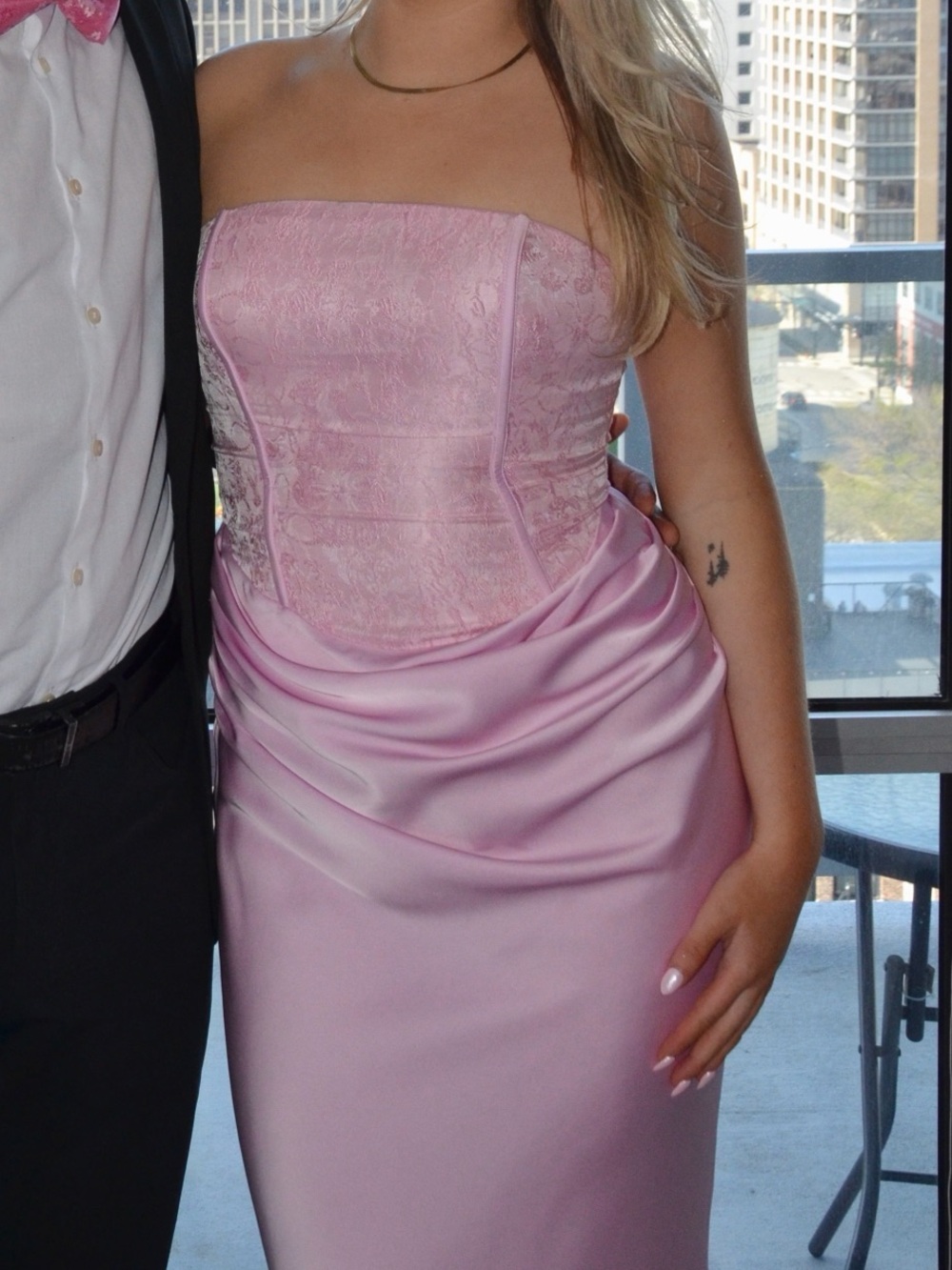 Hello Molly Strapless Satin Maxi Dress in Light Pink